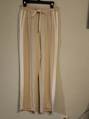 Reiss Tan Joggers with White Side Stripes